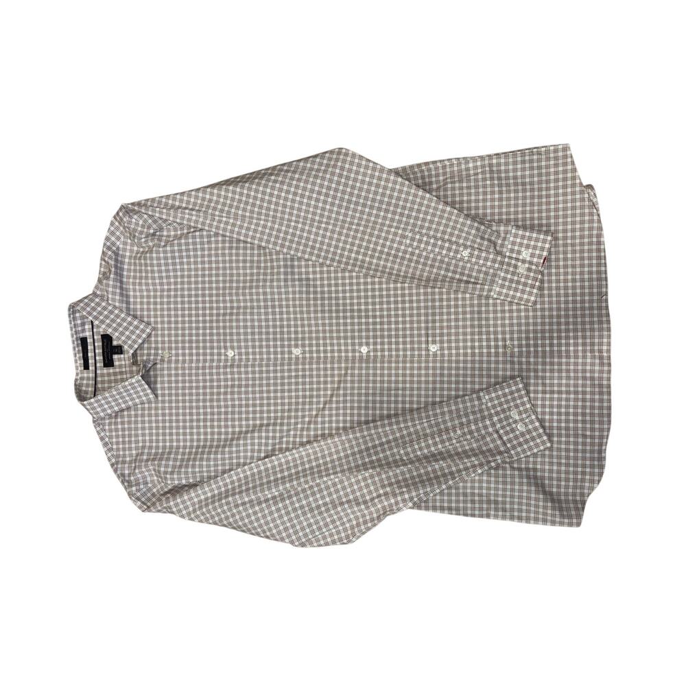 Banana Republic Slim Fit Wrinkle Resistant Dress Shirt XL Tall Beige Plaid - Picture 14 of 16